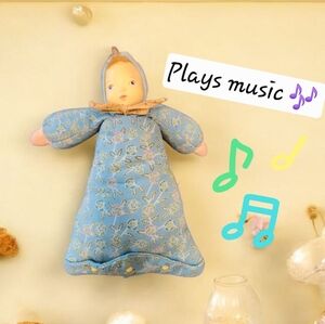 Moulin Roty Petit Chose Pull string Musical Plush Doll & Hat Made In France RARE